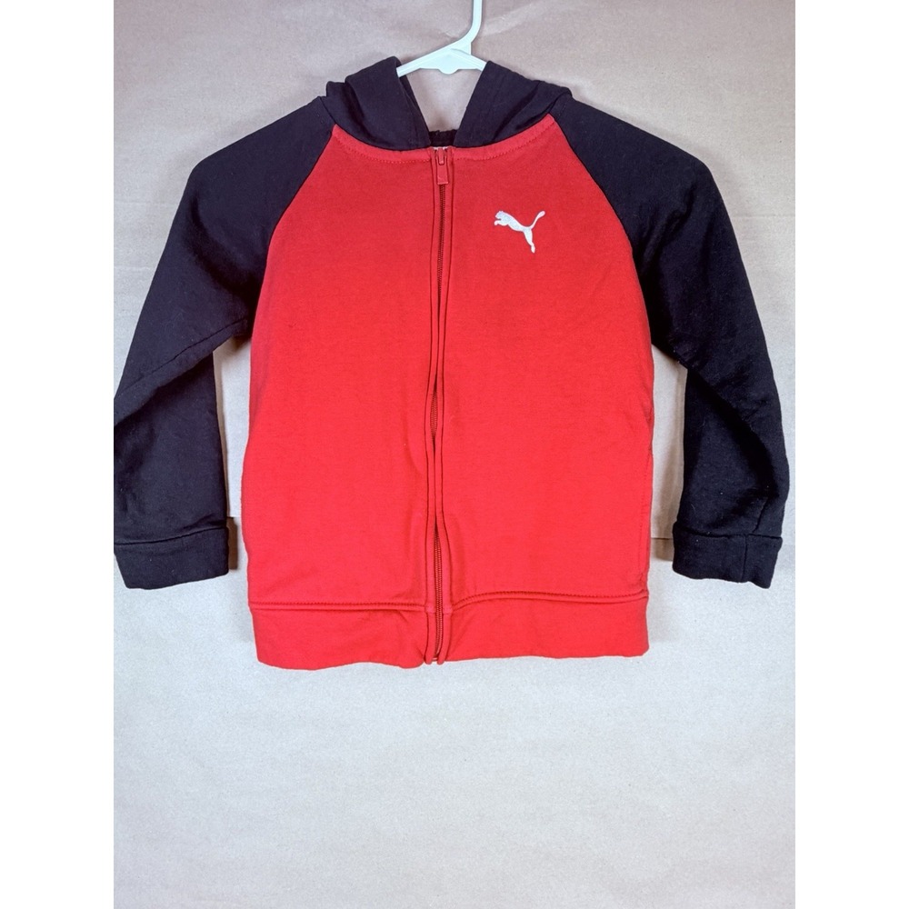 PUMA Kids Size 6 Red Black Full Zip Hoodie Jacket Logo Boys Girls